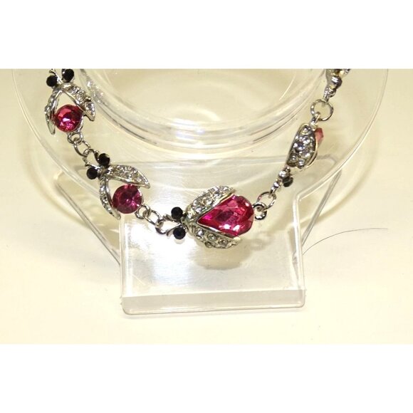 Jewelry - Ladybug Charm Fashionable Chain Bracelet - Sparkling Crystal - Lobster Clasp